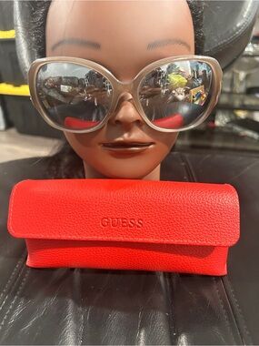 GUESS Red Sunglasses Case with Embossed Logo